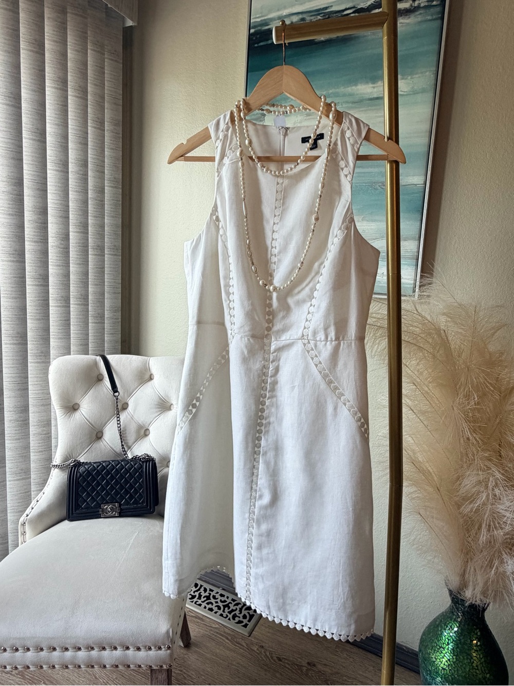 Ann Taylor White Linen Blend Sheath Dress Size 4 Classic Summer